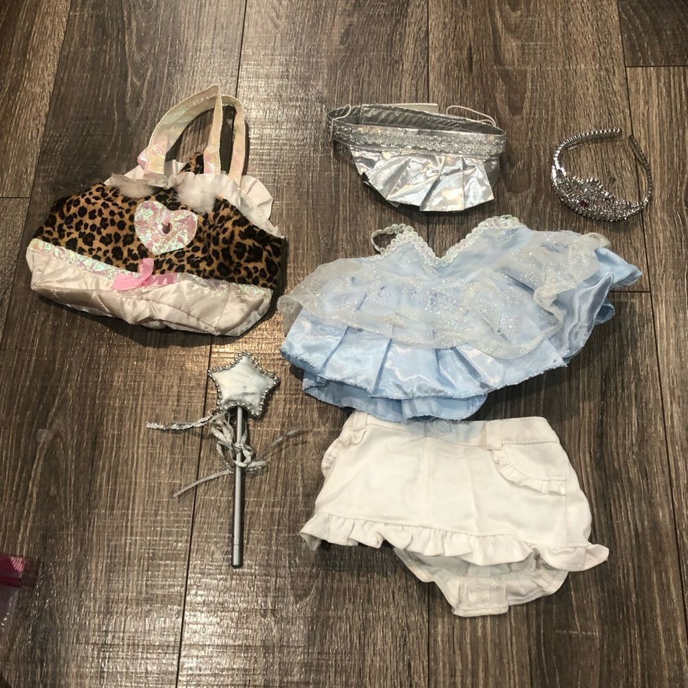 Build-A-Bear Outfit Leopard Print and Blue Ruffle Dress-Up Set with 8 pcs